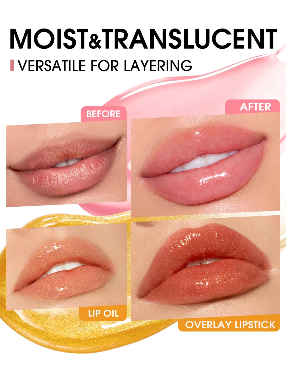 Lip Oil Gloss Plumper Moisturizing Non Sticky Shine Glitter Primer