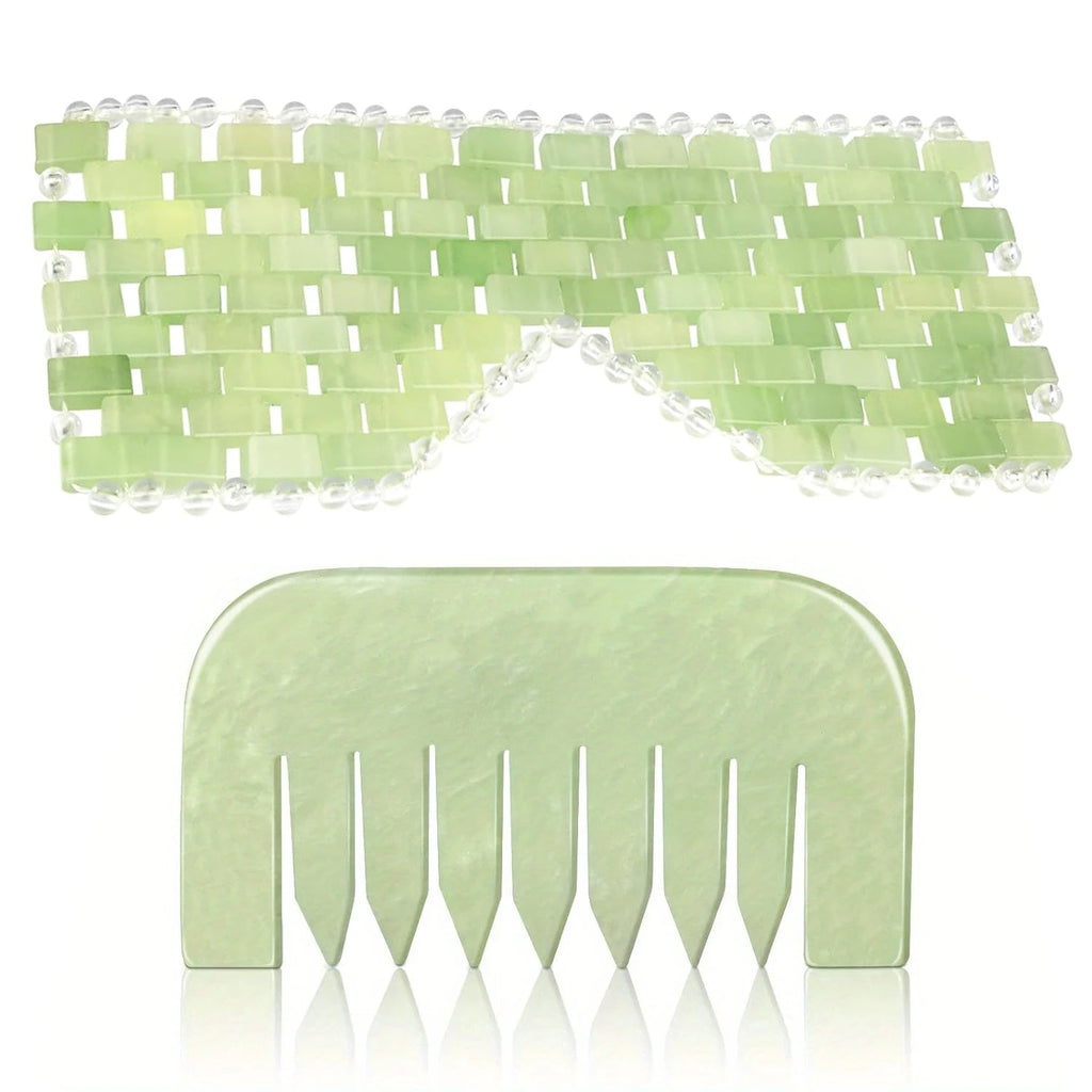Jade Eye Face Mask Massager Cooling Sleep Eye Facial Mask & Comb Guasha Scraping Scalp Comb Facial Massage Tool SPA Beauty Tool