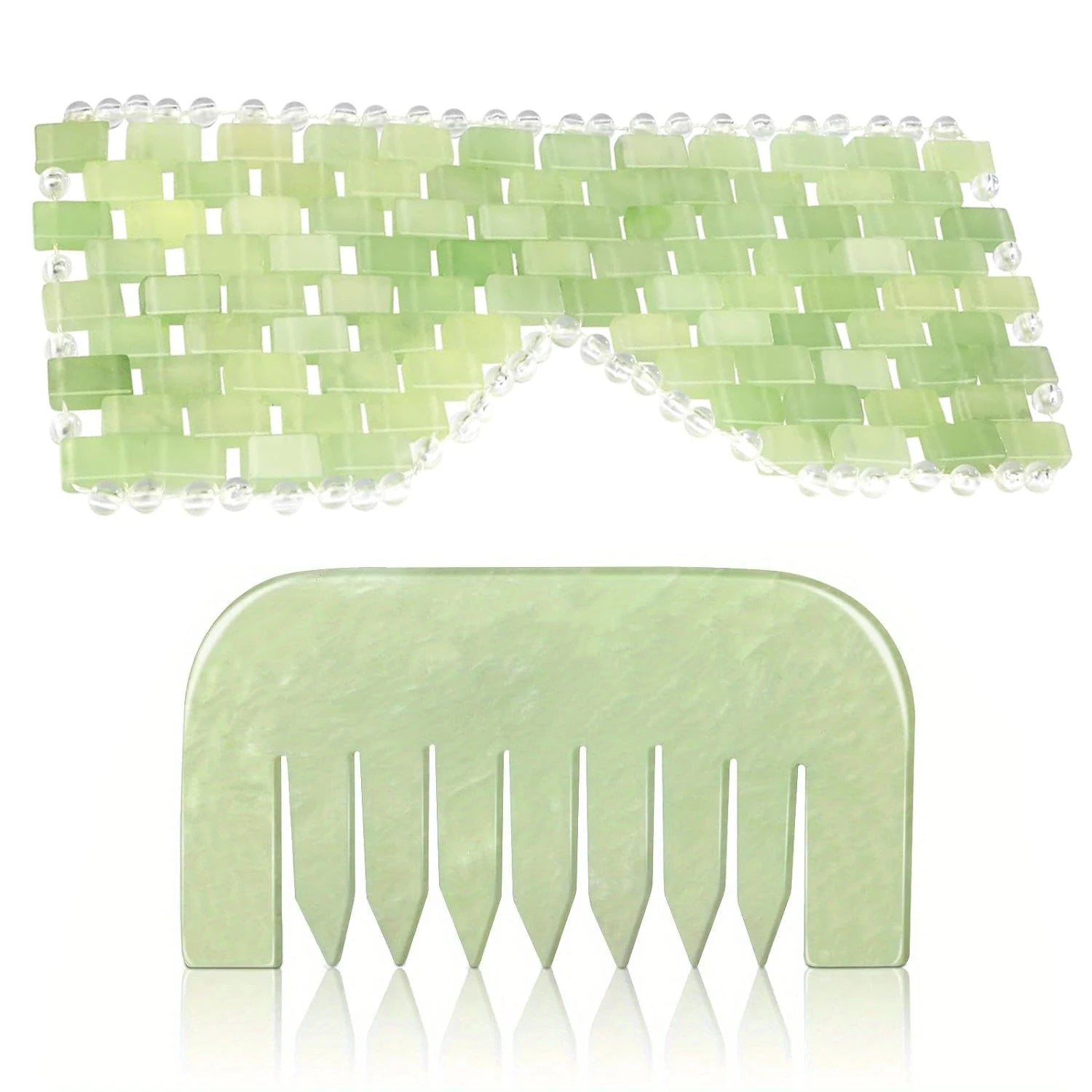 Jade Eye Face Mask Massager Cooling Sleep Eye Facial Mask & Comb Guasha Scraping Scalp Comb Facial Massage Tool SPA Beauty Tool