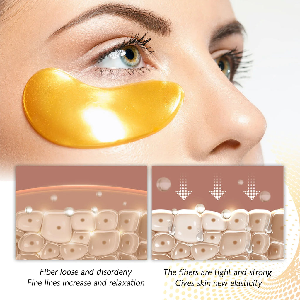 24k Gold Collagen Eye Mask Anti Wrinkle Fade Fine Line Remove Eye Bag Puffiness Dark Circles Fat Granules Moisturizing Skin Care